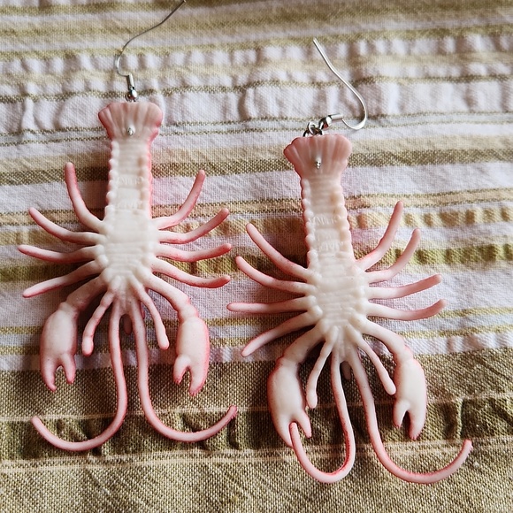 Red Lobster Novelty Drop Earrings Handmade Feom Kids Plastic Toys - Picture 3 of 5